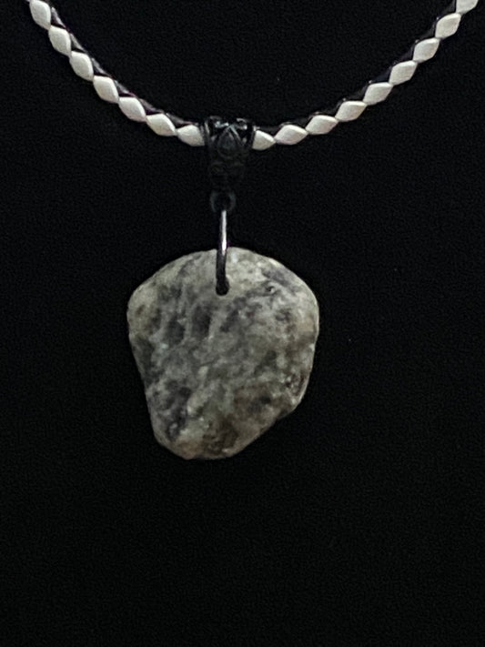 Gray & Black Rock with White & Black Leather Cord Necklace