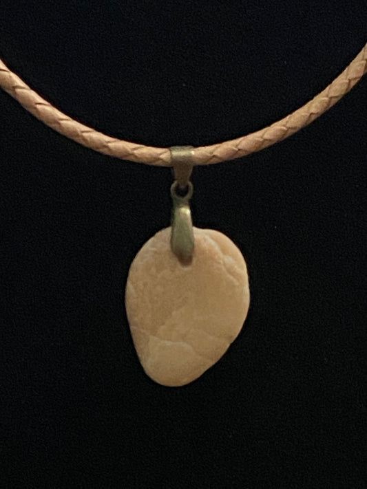 Tan Rock with Tan Leather Cord Necklace