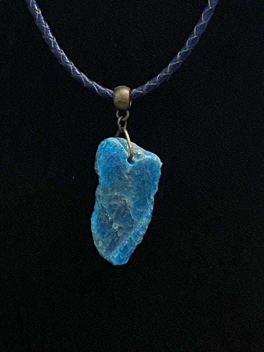 Blue Rock with Blue & Tan Leather Cord Necklace