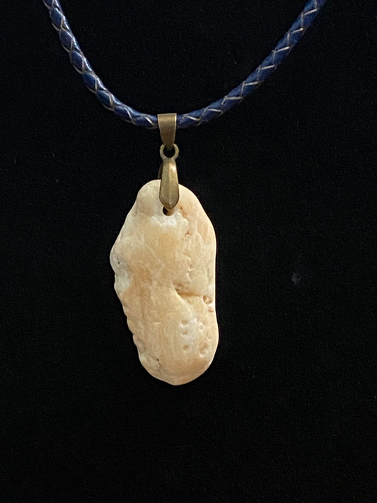 Tan Rock with Blue & Tan Leather Cord Necklace