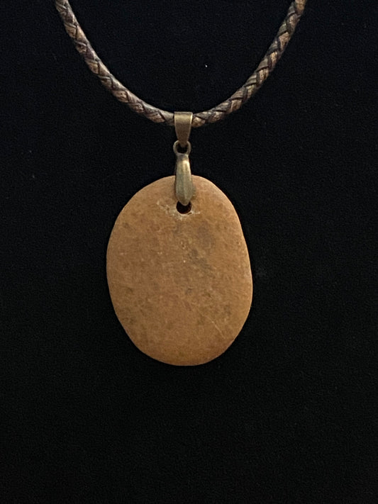 Tan & Brown Rock with Brown & Tan Leather Cord Necklace