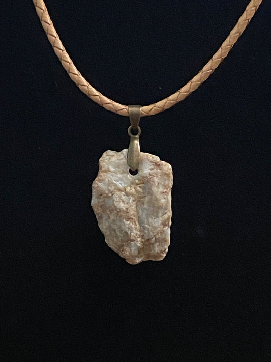 White & Tan Rock with Tan Leather Cord Necklace