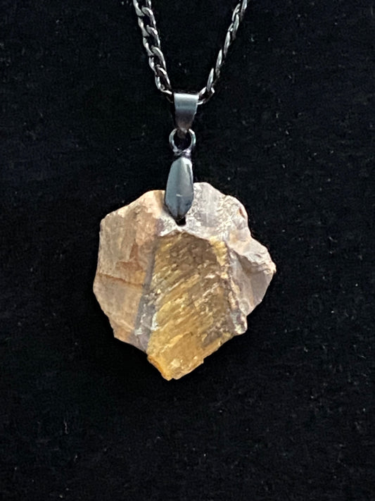 Gold & Gray Rock with Black Chain Necklace