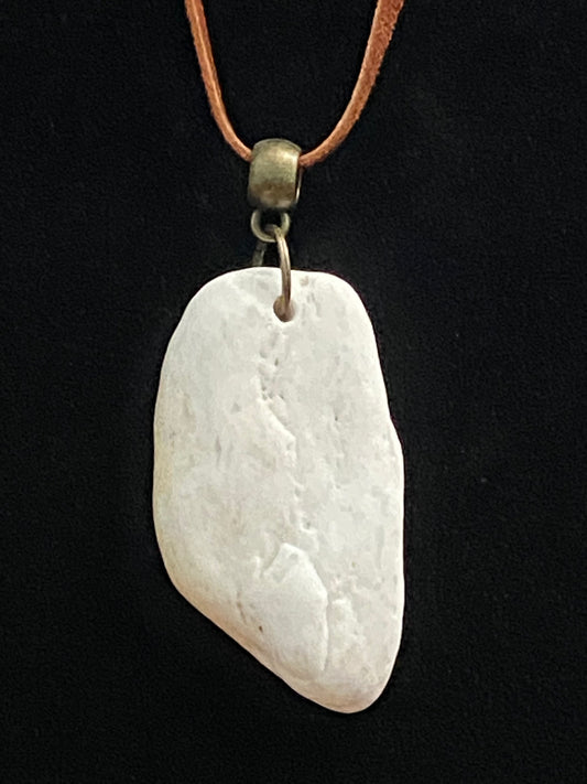 White Rock with Brown Leather Cord Necklace