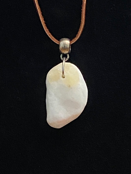 White & Tan Rock with Brown Leather Cord Necklace