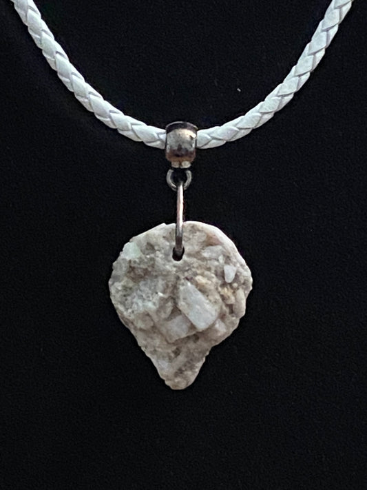 White & Gray Rock with White Leather Cord Necklace