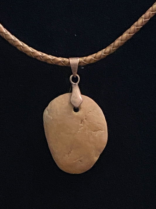 Dark Tan Rock with Dark Tan Leather Cord Necklace