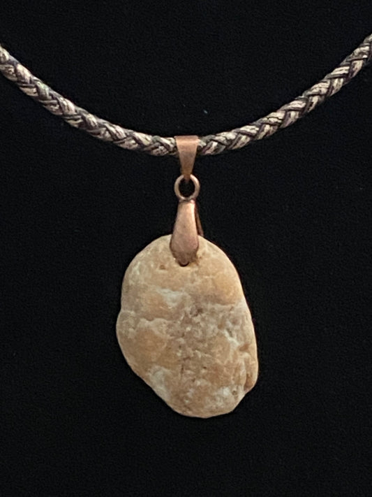 Tan & Gray Rock with Tan & Brown Leather Cord Necklace