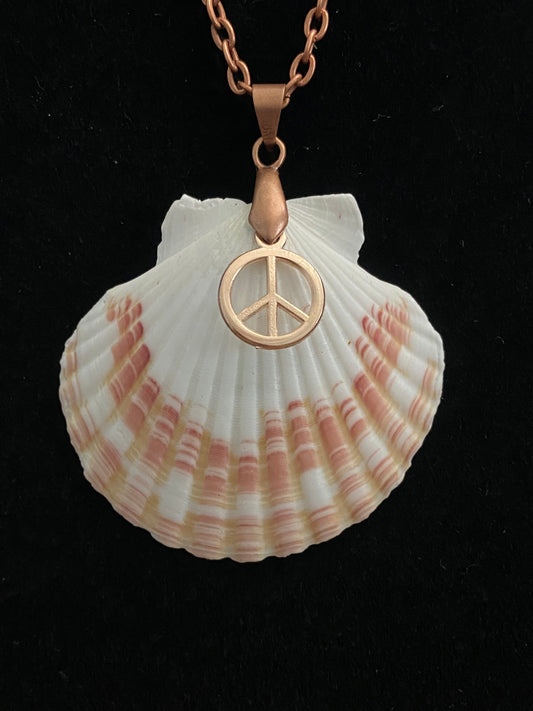 White & Maroon Seashell with Red Copper Necklace and Peace Sign Charm 3