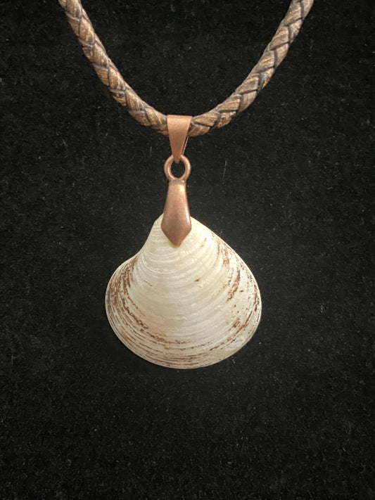 White & Brown Seashell with Tan & Brown Leather Cord Necklace