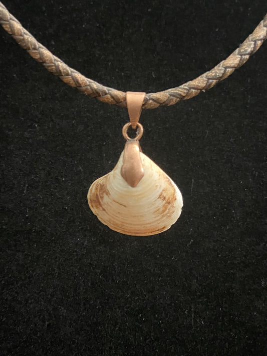 Tan & Brown Seashell with Brown Leather Cord Necklace