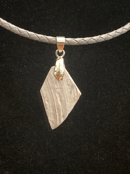 White & Gray Seashell with Gray Leather Cord Necklace